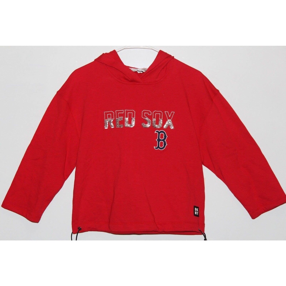DKNY Womens Boston Red Sox Hoodie Sweatshirt, Red, Small